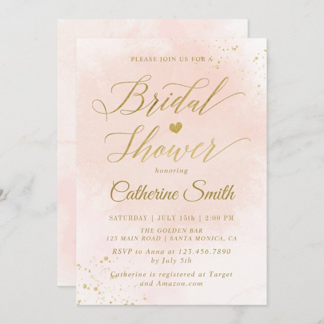 Vattenfärg  och Guld Möhippa Inbjudningar (Fram/baksida)