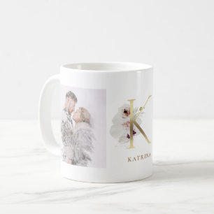 Vattenfärg och Guld  Två Photo Brev K Monogram Kaffemugg