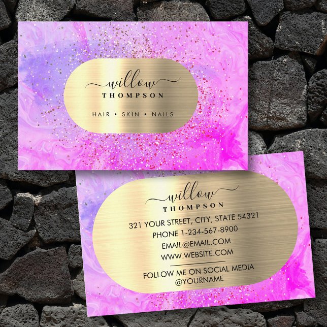 Vattenfärg och Lila Marble Faux Guld Glitter Foil Visitkort (Watercolor & Purple Marble Faux Gold Glitter Foil Business Card)