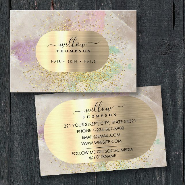 Vattenfärg och natursten Faux Guld Glitter Visitkort (Watercolor & Natural Stone Faux Gold Glitter Foil Business Card)