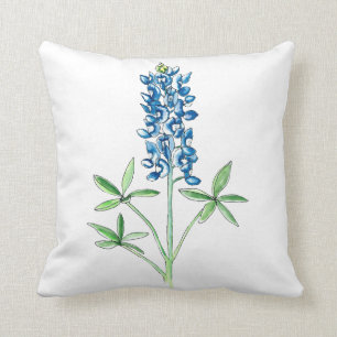Vattenfärg och Pen Bluebonnet Kudde