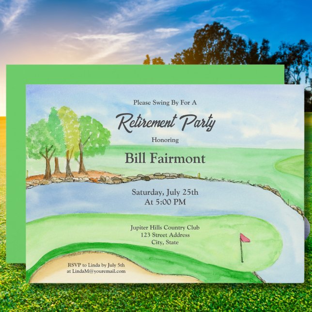 Vattenfärg och Pen Golf Course Pension Party Inbjudningar (Skapare uppladdad)