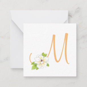 Vattenfärg och Pen Magnolia Flower Monogram Anteckningskort