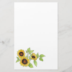 Vattenfärg och Pen Sunblommor Brevpapper