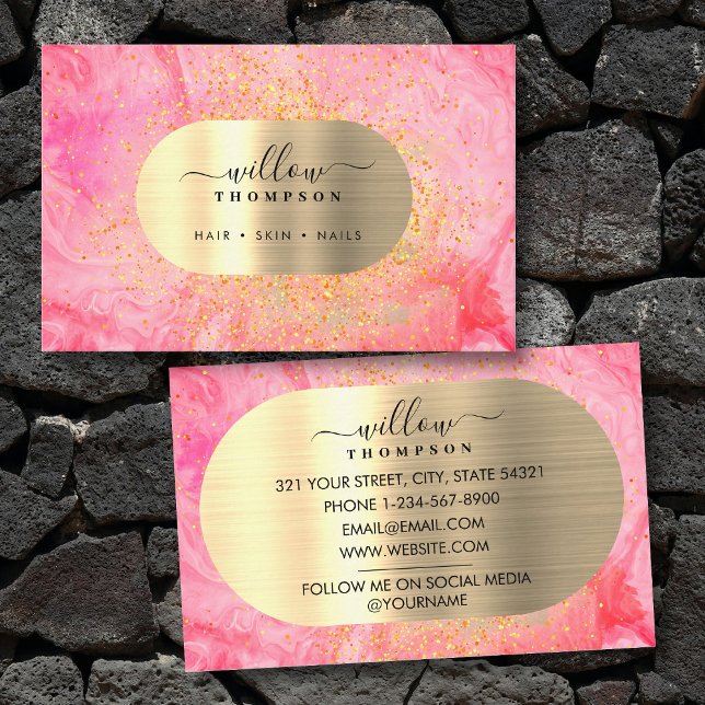 Vattenfärg och Rosa Marble Faux Guld Glitter Foil Visitkort (Watercolor & Pink Marble Faux Gold Glitter Foil Business Card)