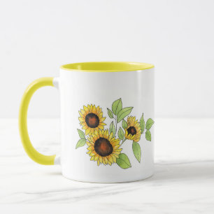 Vattenfärg och solblommor i penna mugg