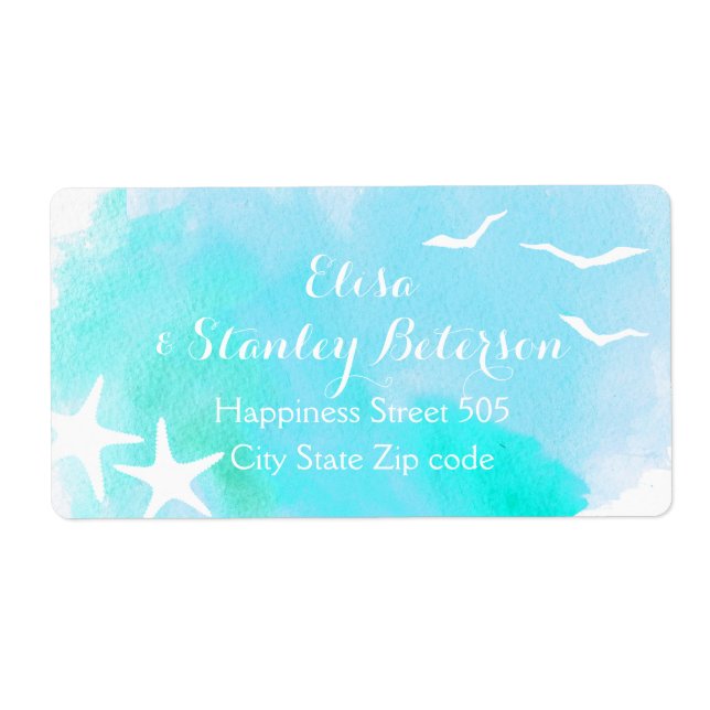 Vattenfärg och stjärnfisksträdbröllop fraktsedel (Framsidan)