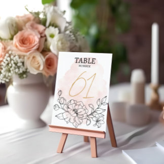 vattenfärg och svart Blommigt Elegant bröllop Bordsnummer