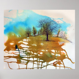 Vattenfärg och Träd-teckning Poster