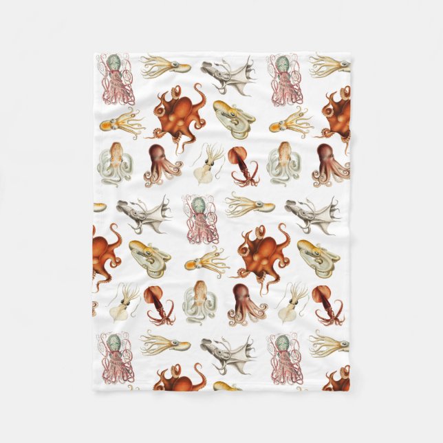 Vattenfärg Octopus Cephalopod Ocean Animals Fleecefilt (Framsidan)
