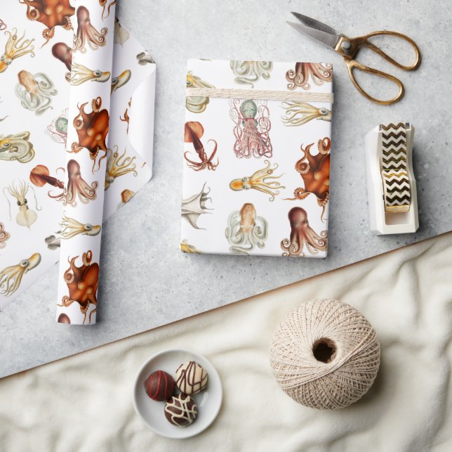 Vattenfärg Octopus Cephalopod Ocean Animals Presentpapper (Hantverk)