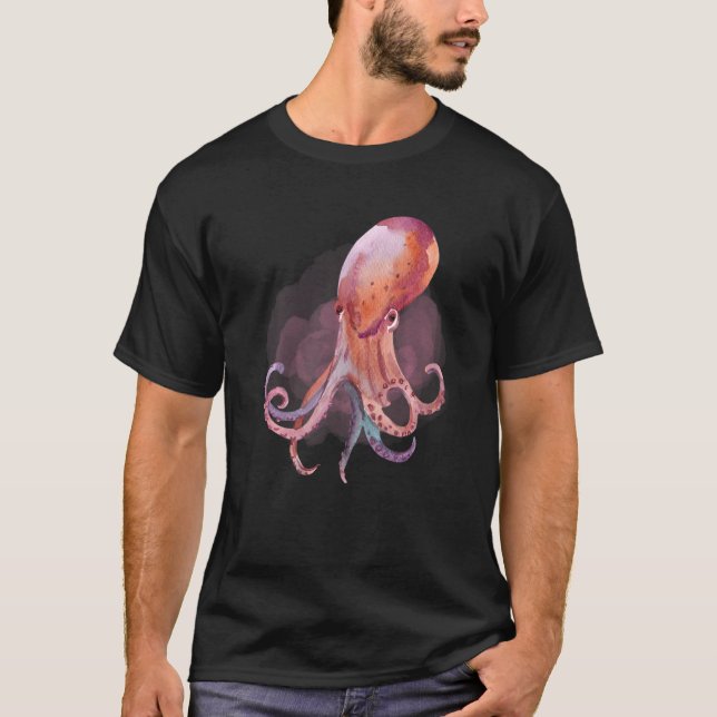 Vattenfärg Octopus Deep Ocean Creatand Rift L T Shirt (Framsida)
