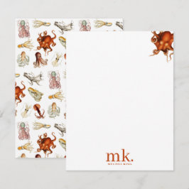 Vattenfärg Octopus Ocean Animals Mönster Monogram Anteckningskort