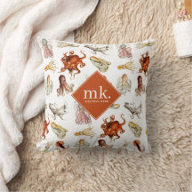 Vattenfärg Octopus Ocean Animals Mönster Monogram