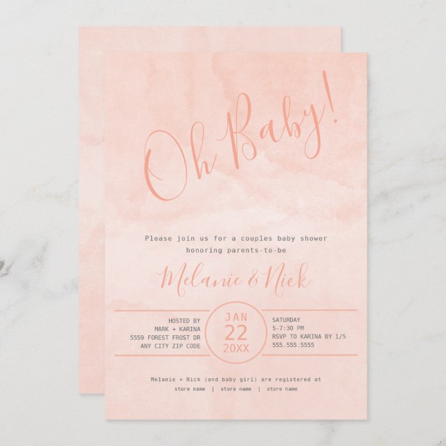  vattenfärg Oh Flicka babydusch Inbjudningar (Fram/baksida)