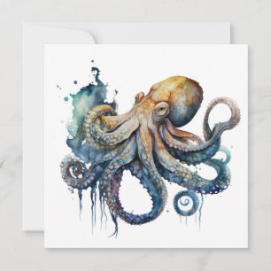 Vattenfärg, oktopus inbjudningar