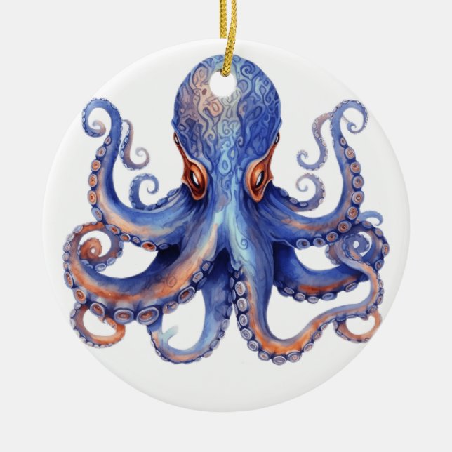 Vattenfärg, oktopus julgransprydnad keramik (Framsidan)