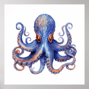 Vattenfärg, oktopus poster