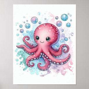 Vattenfärg, oktopus poster