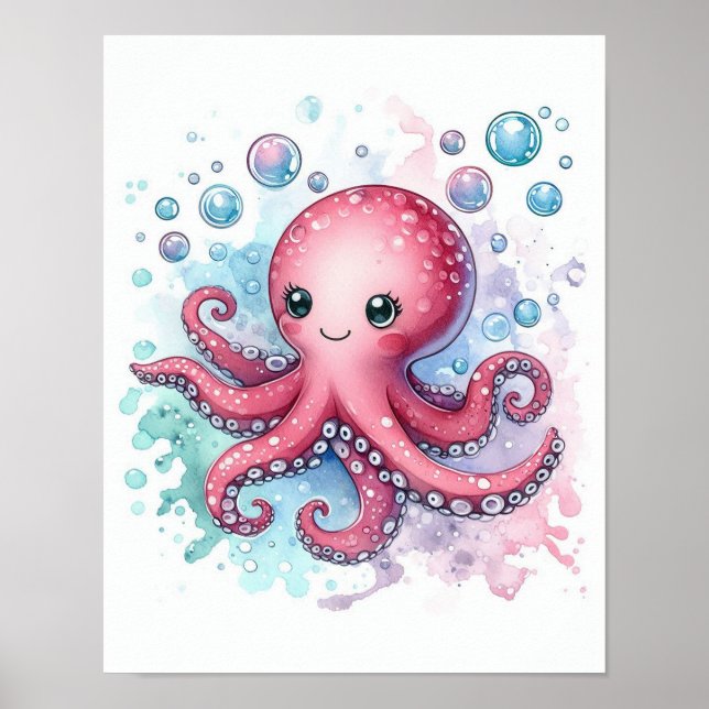 Vattenfärg, oktopus poster (Framsidan)