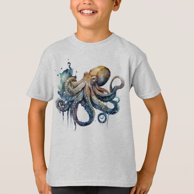 Vattenfärg, oktopus t shirt (Framsida)