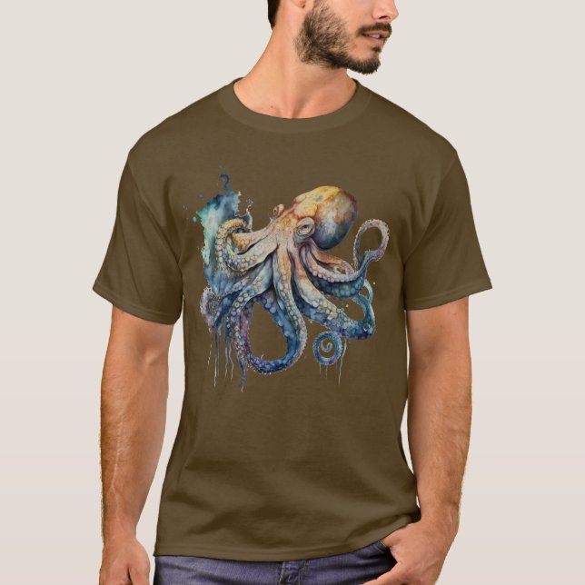 Vattenfärg, oktopus t shirt (Framsida)