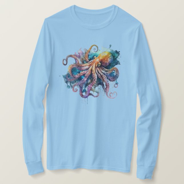 Vattenfärg, oktopus t shirt (Design framsida)
