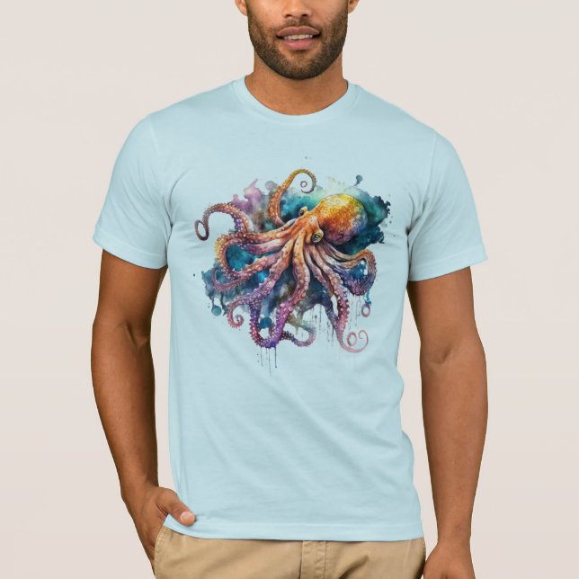 Vattenfärg, oktopus t shirt (Framsida)
