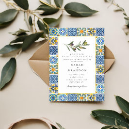 Vattenfärg Olive Blue tile Mediterranean Bröllop I Inbjudningar