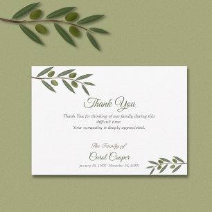 Vattenfärg Olive Gren Funeral Tack-kort Tack Kort