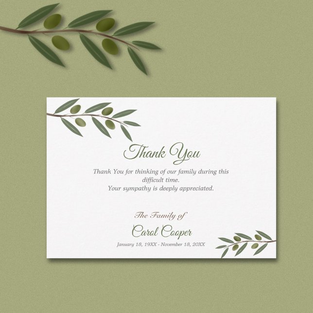 Vattenfärg Olive Gren Funeral Tack-kort Tack Kort (Watercolor Olive Branch Funeral Thank You Card)
