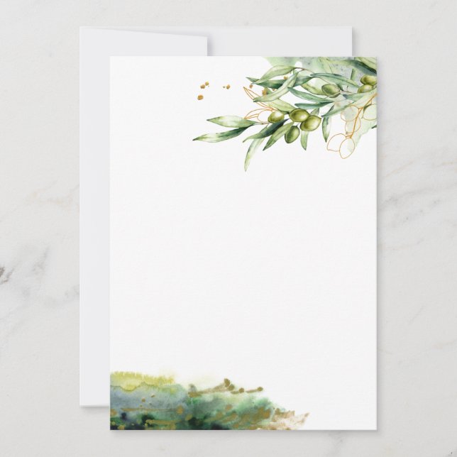Vattenfärg Olive Gren Stationery Inbjudningar (Framsida)