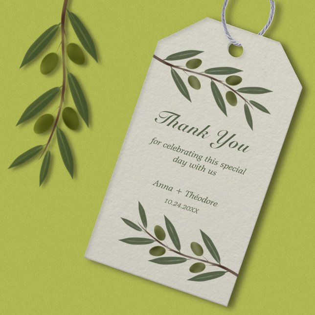 Vattenfärg Olivgren Tack Gåva Etikett (Watercolor Olive Branch Thank You Gift Tag)
