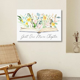 Vattenfärg Open Bok med Flowers Blommigt Aesthetic Canvastryck