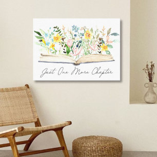 Vattenfärg Open Bok med Flowers Blommigt Aesthetic Canvastryck