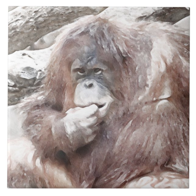 Vattenfärg Orang 2 Kakelplatta (Framsidan)