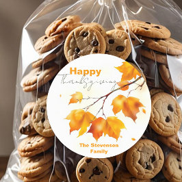 Vattenfärg Orange Lönnlöv Thanksgiving-favor Runt Klistermärke