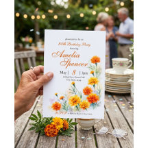 Vattenfärg Orange Marigold Blommig Födelsedag