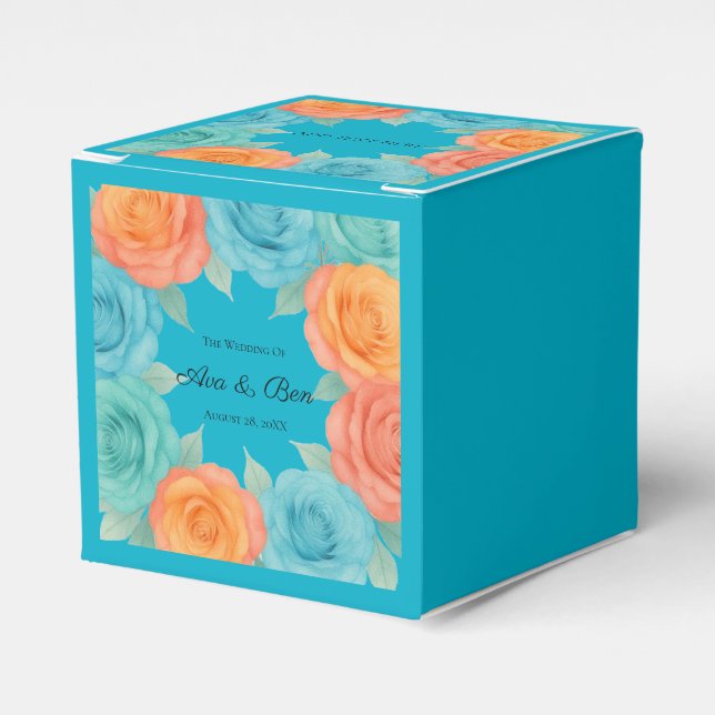 Vattenfärg Orange och Teal Rosor Bröllop Presentaskar (Framsidan Sidan)