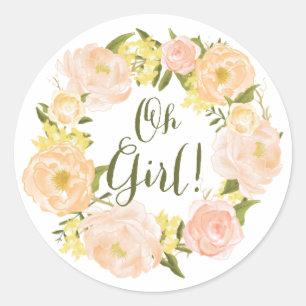 Vattenfärg Orange Peonies Krans Baby Shower Runt Klistermärke