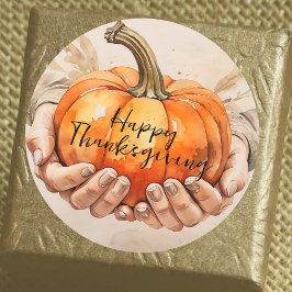 Vattenfärg Orange Pumpa Thanksgiving Förmån Runt Klistermärke