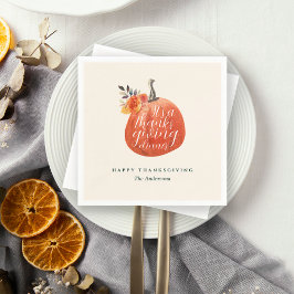 Vattenfärg Orange Pumpa Vänner Thanksgiving Middag Pappersservett