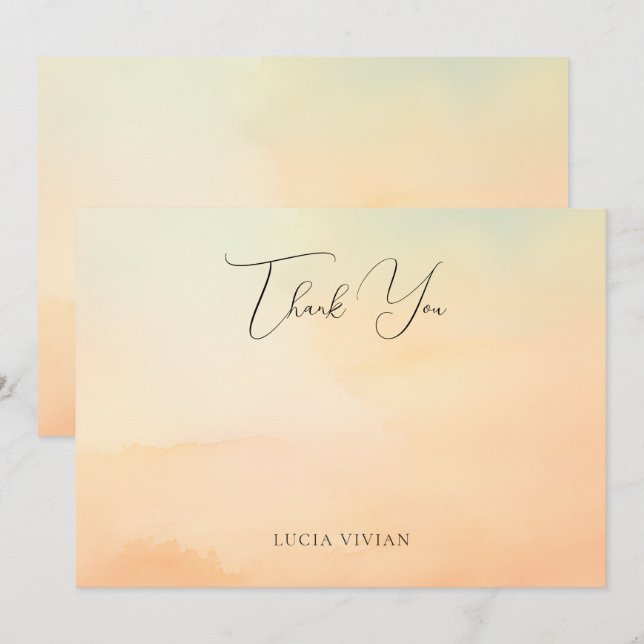 Vattenfärg Orange Solnedgång Moln 9 Bröllop Tack Kort (Fram/baksida)
