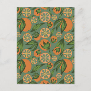 Vattenfärg Orange Teal Frukt Mönster Vykort