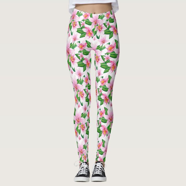 Vattenfärg Orkidéer Design 12  Leggings (Framsida)