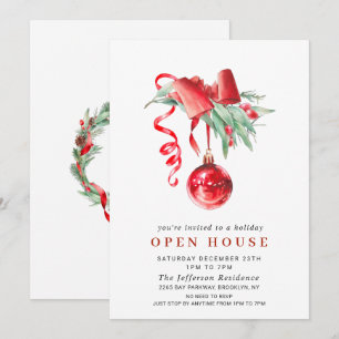 Vattenfärg Ornament CHRISTMAS HELGDAG ÖPPET HUS Inbjudningar