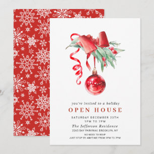 Vattenfärg Ornament CHRISTMAS HELGDAG ÖPPET HUS Inbjudningar
