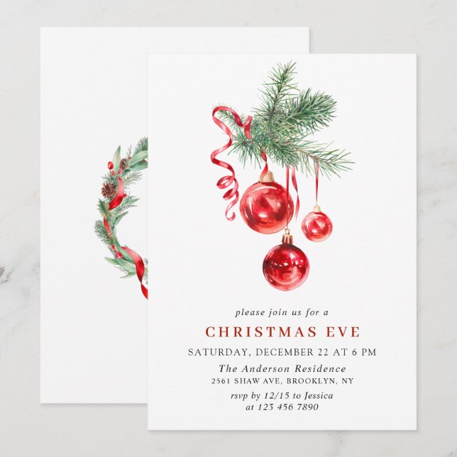Vattenfärg Ornament jul Julfesten Kväll Inbjudningar (Fram/baksida)