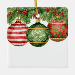 Vattenfärg Ornament Tallgrenar Jul