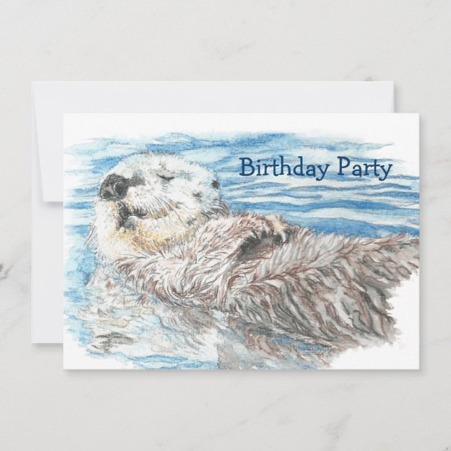 Vattenfärg Otter Animal BIRTHDAY Roligt PARTY Inbj Inbjudningar (Framsida)